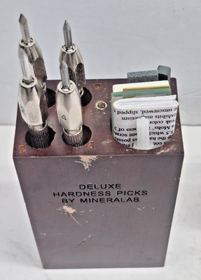 Mineralab Deluxe Hardness Pick Set - Mohs Mineral Identification Kit - Wood Case
