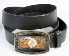 Vtg Leather Belt With Alumaline Buckle Western Embossed Black Eagle Cowboy 42
