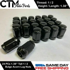 24PC BLACK 1/2-20 WHEEL LUG NUTS BULGE CLOSED END FIT FORD LINCOLN AND MORE