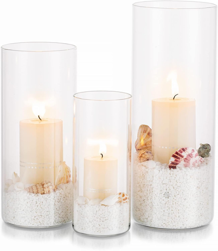 Porta Candele Vetro Tavolo Decorative: 3 Pz Cilindro Vaso Interno per Natalizie - Foto 10 di 12