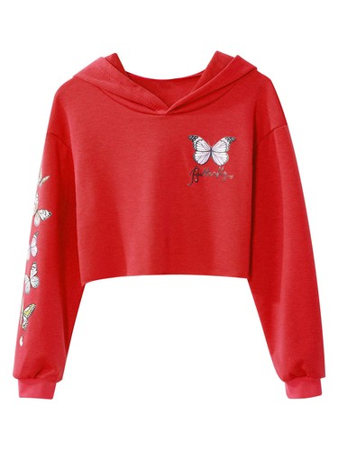 Kids Girls Casual Sweatshirt Sports Workout Hoodie Long Sleeve Hooded Shirts - Picture 26 of 50