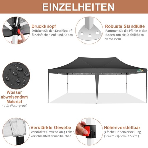 COBIZI Faltpavillon 3x6 Pop up Pavillon Wasserdicht Partyzelt Faltbar Gartenzelt - Bild 7 von 46