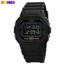 SKMEI Men Watch Student Boys Black Digital Wristwatch LED Stopwatch Alarm Watch