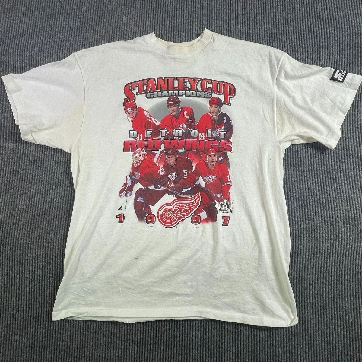 VTG Starter Detroit Red Wings T Shirt Mens XL White Single Stitch Stanly  Cup 97