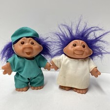 Vintage Pair Doctor Nurse Patient Trolls 1986 DAM 5 Inches Purple Hair
