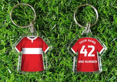MIDDLESBROUGH Hemd Schlüsselanhänger, komplett personalisiert Name & Nummer 