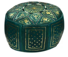  Pouf Moroccan Hassock Pooff Leather Pouff Ottoman Footstool Medium Green 