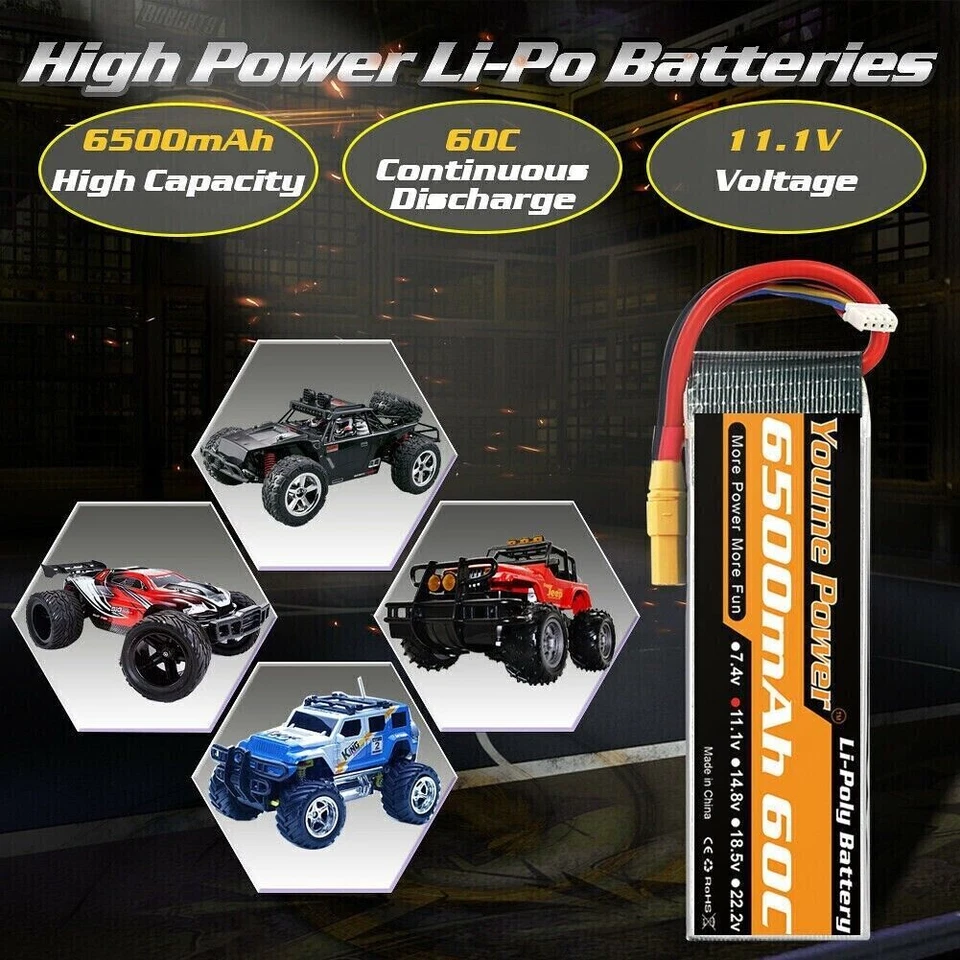 2 Stück 11,1V 6500mAh 3S Lipo Akku XT90 für RC Auto Flugzeug Hubschrauber Boot - Bild 4 von 4