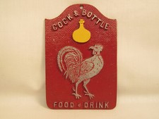 Vintage Cock & Bottle Food Drink Rooster Metal Sign Plaque Made In USA