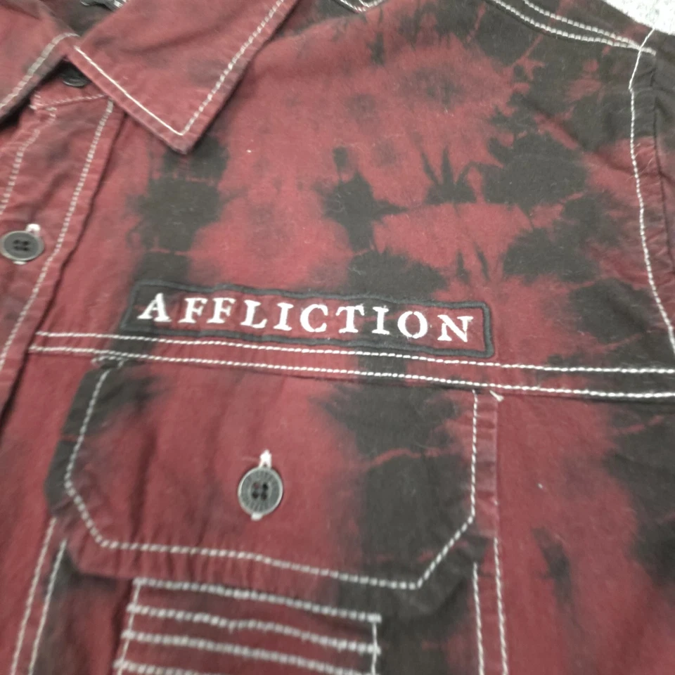 Vtg Affliction Shirt Mens LARGE red skull rose Long Sleeve Button Up y2k Size L - image 3 of 4
