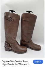Square Toe. Brown Knee High Boots For Women 