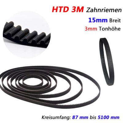 HTD 3M Zahnriemen 3mm Teilung 15mm Breite Antriebsriemen Geschlossene 87-5100mm