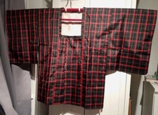 Unbenutzte Vintage dunkelblau & rot Schottenkaro Seide Mishiyuki Kimono Jacke