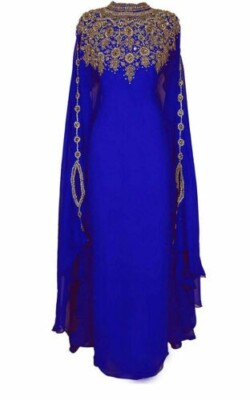 Moroccan Blue Kaftans Abaya Farasha Dress Very Fancy Long Gown Modern Dresses