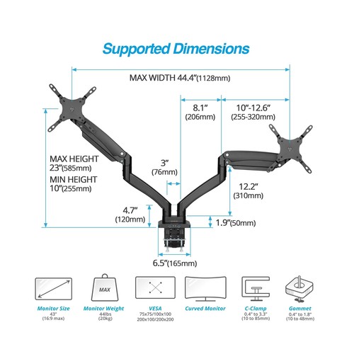 AVLT Dual 13"-43" Monitor Arm Desk Mount fits Two Flat/Curved Monitor Full Mo... - Picture 5 of 8
