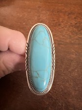 Native American Womens Navajo Blue Green Turquoise Stunning Large Ring Size 7 C