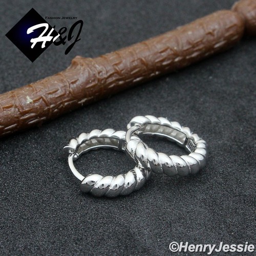 MEN WOMEN SOLID 925 STERLING SILVER 14MM TWISTED ROPE CABLE HOOP EARRING*E251 - Picture 3 of 6