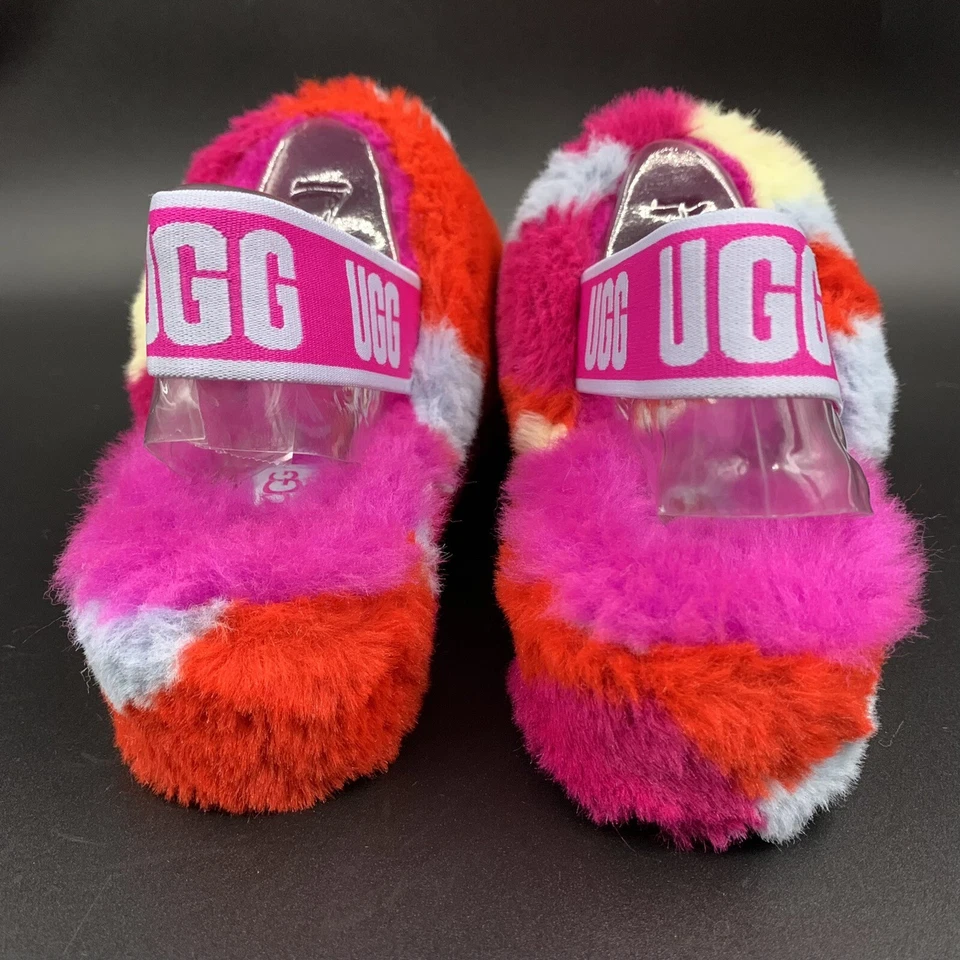 UGG PELUSA YEAH SLIDE CAMOPOP ZAPATILLA MULTI ROSA CALIENTE SANDALIA CON CORDONES PARA MUJER EE. UU. 7 Foto 3 de 4
