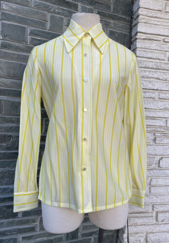 Hutspah Men's Shirt Striped Button Down Vintage Yellow / Gray Cotton L 80s