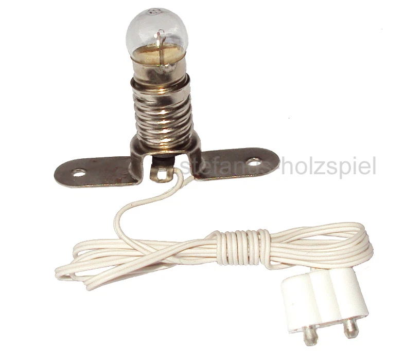 KAHLERT-LICHT Stegfassung E10 Fassung mit 3,5V Birne und Kabel für Puppenhausbeleuchtung weiß