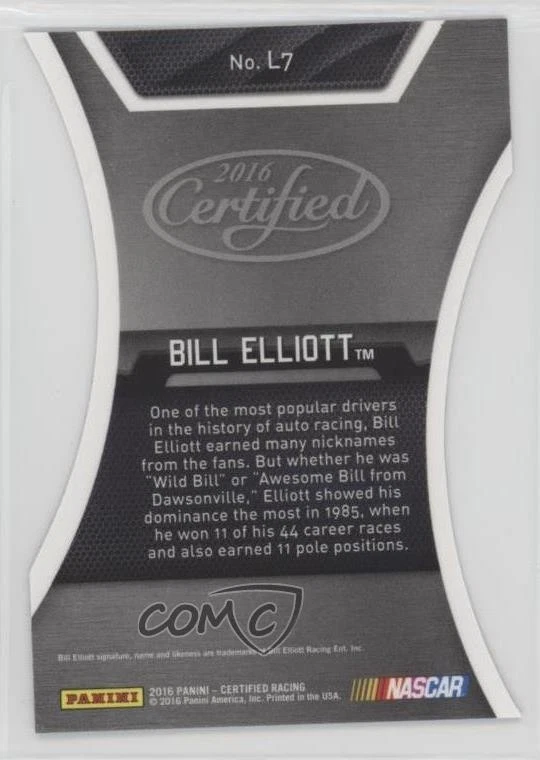 2016 Certified Certified Legends Mirror Purple /10 Bill Elliott #L7 HOF - Image 2 of 2