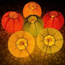 12Pcs Chinese Paper Lanterns with LED Lights Hollow Out Hanging Asia Japanese Pa