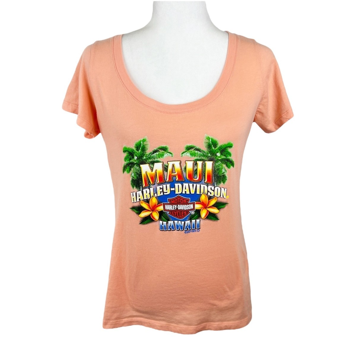 Harley Davidson Motorcycles Shirt Women Large Orange Maui Hawaii