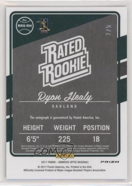 2017 Donruss Optic Rated Rookies Signatures Green Prizm /5 Ryon Healy Auto RC - Image 2 of 2