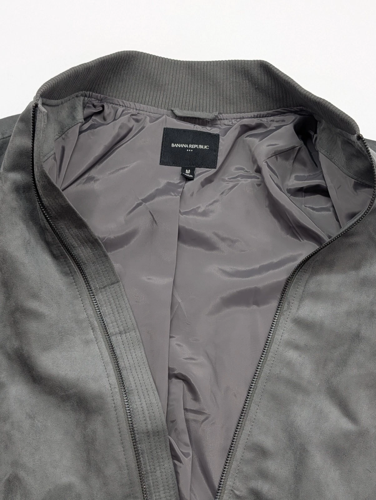Banana Republic Mens Vegan Faux Suede Bomber Jacket Charcoal Gray Medium - product detail image 7