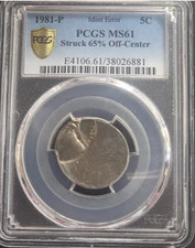 1981-P Mint Error Struck 65% Off Center Jefferson PCGS MS61 Ready to ship