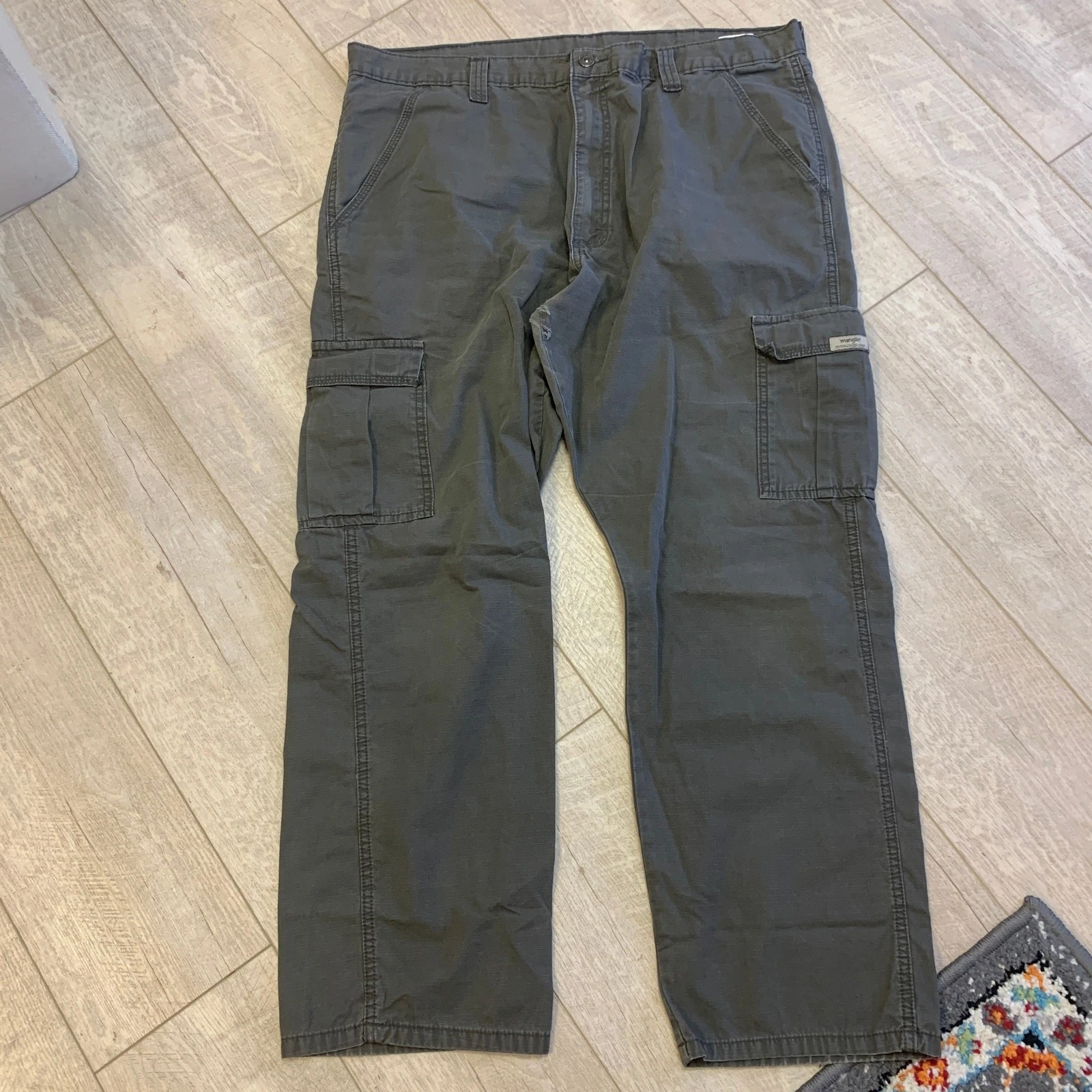 Wrangler Dark Grey Straight Leg Y2K Distressed Carpenter Pants Streetwear 40x30