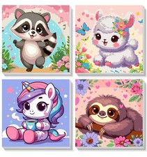 4 Pack Framed Paint By Numbers for Kids Cute Animals Paint By Numbers Kit