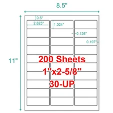 200 Sheets 1"x2-5/8" Address Shipping Labels Stickers for Inkjet & Laser 30-UP