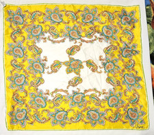 Vintage Multicolor Paisley Vera Scarf 22" Silk Rayon Handrolled Japan Small Flaw