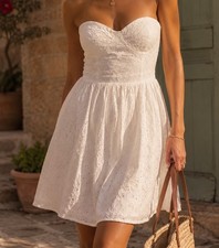 American Eagle White Eyelet Lace Strapless Sweetheart Mini Sundress 8 Beachy