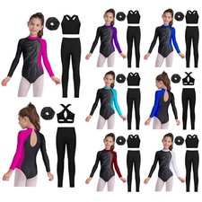Girls Unitard Yoga Bodysuit Jazz Ballet Training 4Pcs/Set Show Leotard Figure