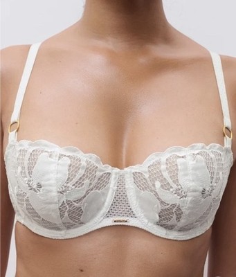 Chantelle 12Q5 Fleurs Underwire Demi Bra Satin Milk New $118 Size 36DDD