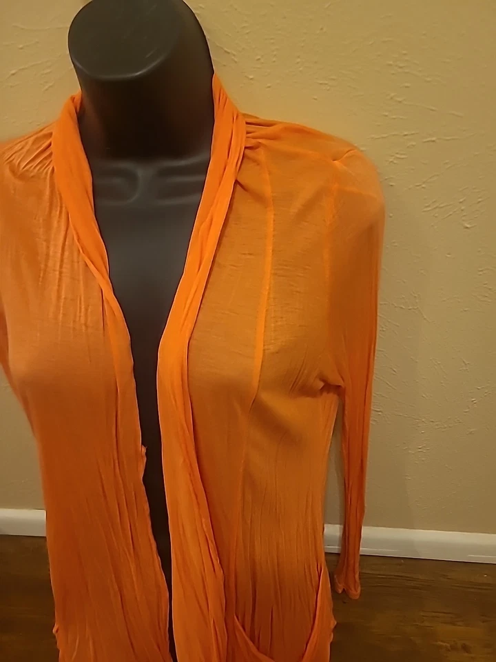 Cardigan Womens Large Coral Open Front Lightweight Top Long Sleeve Casual Rayon - Image 3 of 4