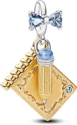 Bridgerton Dance Card & Pencil Dangle Charm, 14k gold plate, SS. New, Never worn