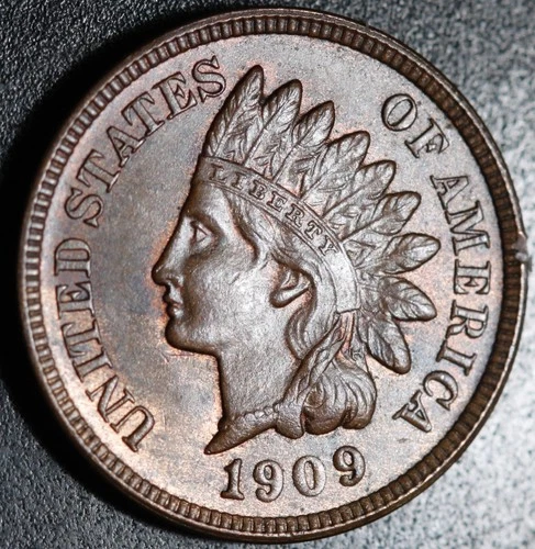 1909 INDIAN HEAD CENT - With LIBERTY & Near 4 DIAMONDS - AU UNC