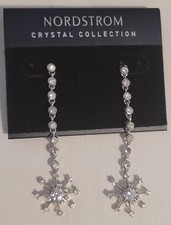 Snowflake Rhinestone Drop Earrings Silver Tone Dangle Winter Holiday NWT