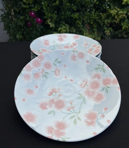 VTG Japanese Sakura Blue Textured Plates Set 5 Cherry Blossom Porcelain Floral - Picture 24 of 24