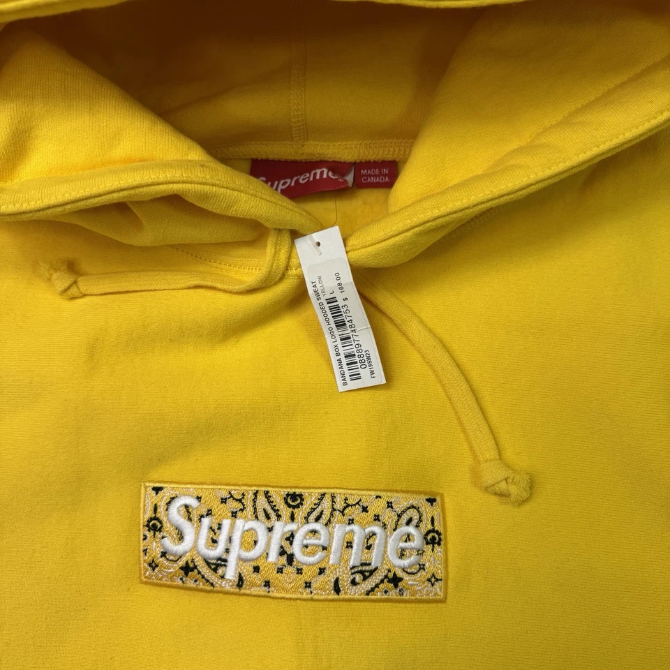 Suéter con Capucha Supreme Bandana Logo Caja Amarillo Talla Grande SS19 Nuevo Con Etiqueta FW19 Foto 2 de 4