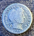 1913 P Barber Dime Silver Circulated United States 10C Coin Uncertified