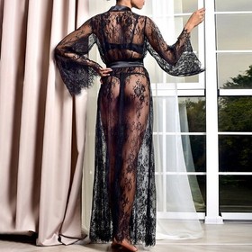 Women Sexy Lingerie Lace Dress Sheer See Through Kimono Robe Nightgown Sleepwear