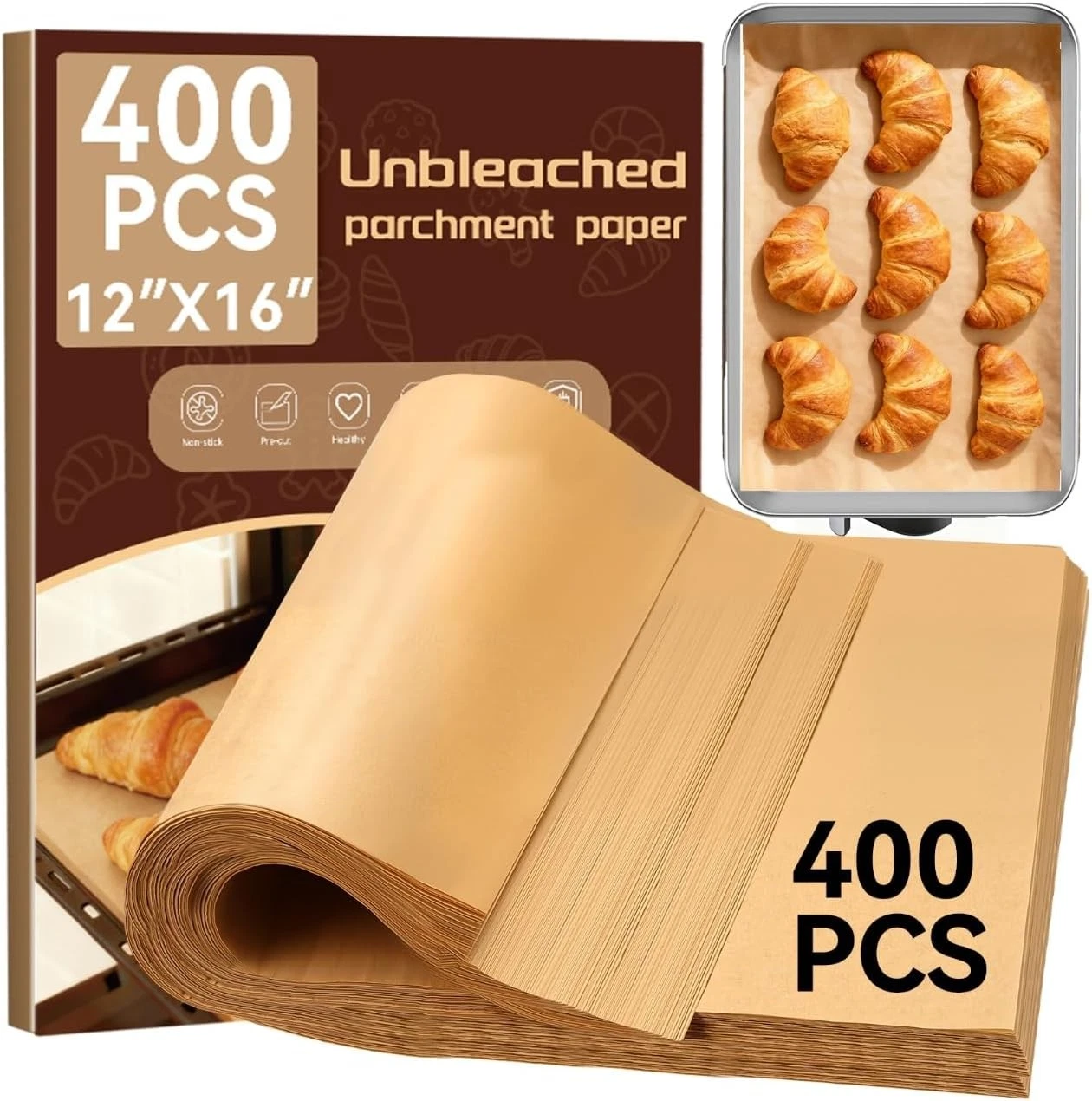 400PCS Parchment Paper Baking Sheets, 12"x16" Unbleached Precut Half Parchment