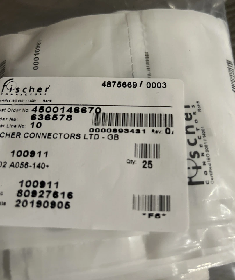 Fischer Connectors SC 102 A056-140+ 893431/100911, 3 Part Kit X 25 Packs Joblot - Image 2 of 4