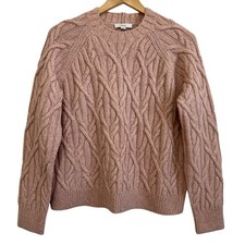 VINCE Interlocking Cable Knit Wool Cashmere Blend Sweater Blush Pink Medium