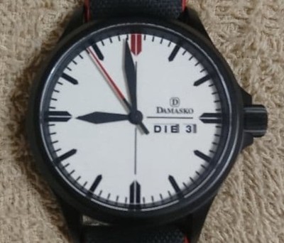 Damasko DA34 Armbanduhr Uhr Weiß Schwarz Zifferblatt Day Date Germany No Box r#