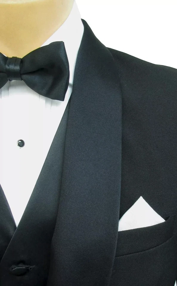 Men's Black Tuxedo Jacket One Button with Satin Shawl Lapels Wedding Prom Mason - Image 2 of 2
